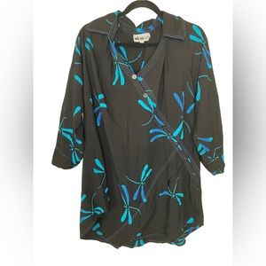 We Be Bop Black and Blue Dragonfly Top with Buttons
